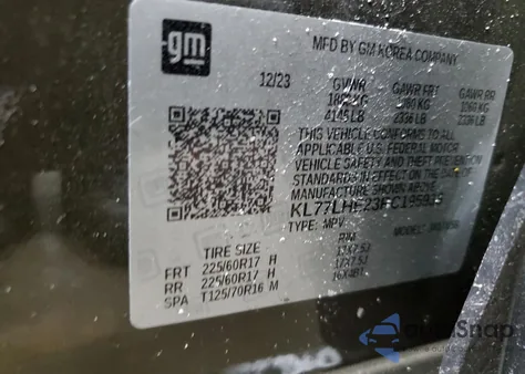 2024 Chevrolet Trax 1Lt из США, поврежденный, VIN KL77LHE23RC195938